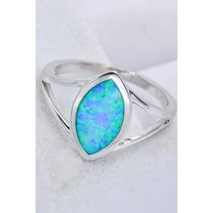 Australian Opal Sterling Silver Split Shank Ring Size 9